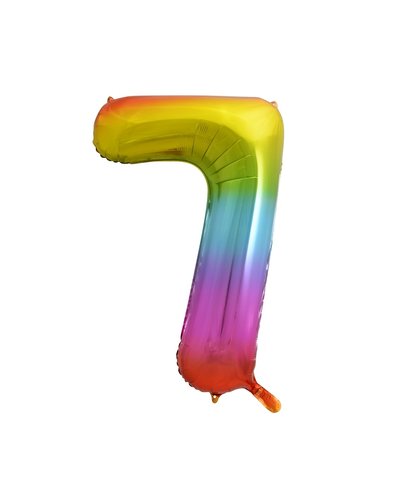 PartyDeco Folienballon Zahl "7" Regenbogenfarbe - 85 cm