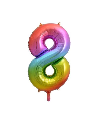 PartyDeco Folienballon Zahl "8" Regenbogenfarbe - 85 cm