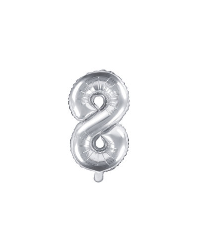 PartyDeco Folienballon Zahl "8" Silber - 35 cm