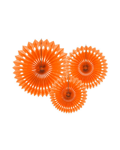 PartyDeco 3 Papierfächer in 3 Größen orange 20-30cm
