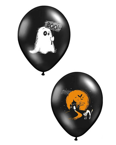 PartyDeco 6 Halloween Ballons schwarz zweiseitig bedruckt