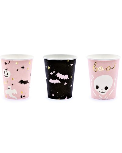 PartyDeco 6 Halloween Becher rosa-schwarz-gold