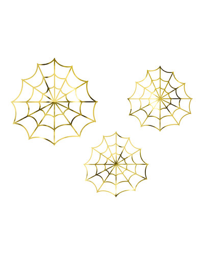 PartyDeco 3 Papier-Deko Spinnengeweben Gold