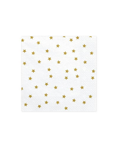 PartyDeco 20 Servietten weiß mit Sternen in Gold