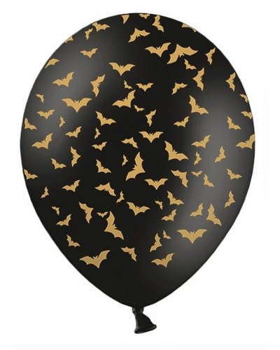 PartyDeco 6 Ballons schwarz-gold mit Fledermäusen - 30cm