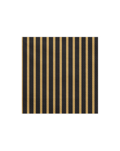 PartyDeco 20 Servietten schwarz-gold gestreift
