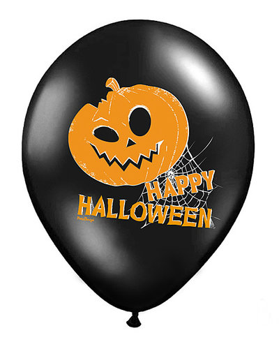 PartyDeco 6 schwarze Latexballons mit Kürbis - 30cm