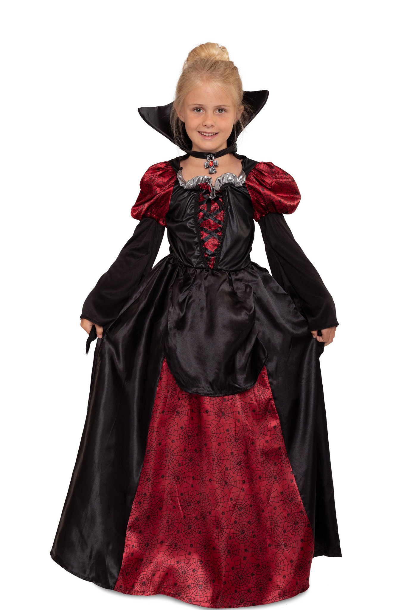 110-146 Vampirin Kostüm für Mädchen Halloween Vampir Halloweenkostüm rotes Gr 