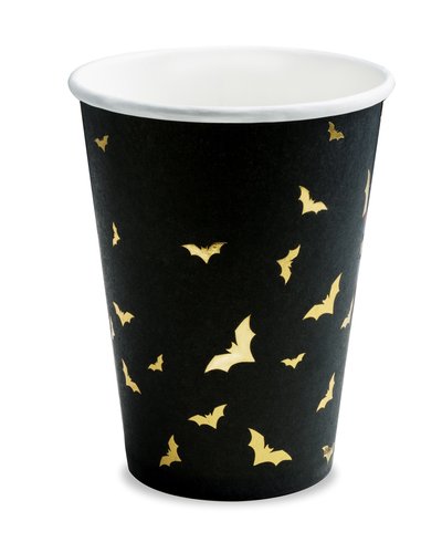 PartyDeco 6 Becher schwarz-gold mit Fledermäusen