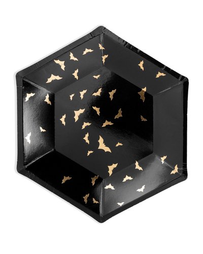 PartyDeco 6 Teller schwarz-gold mit Fledermäusen