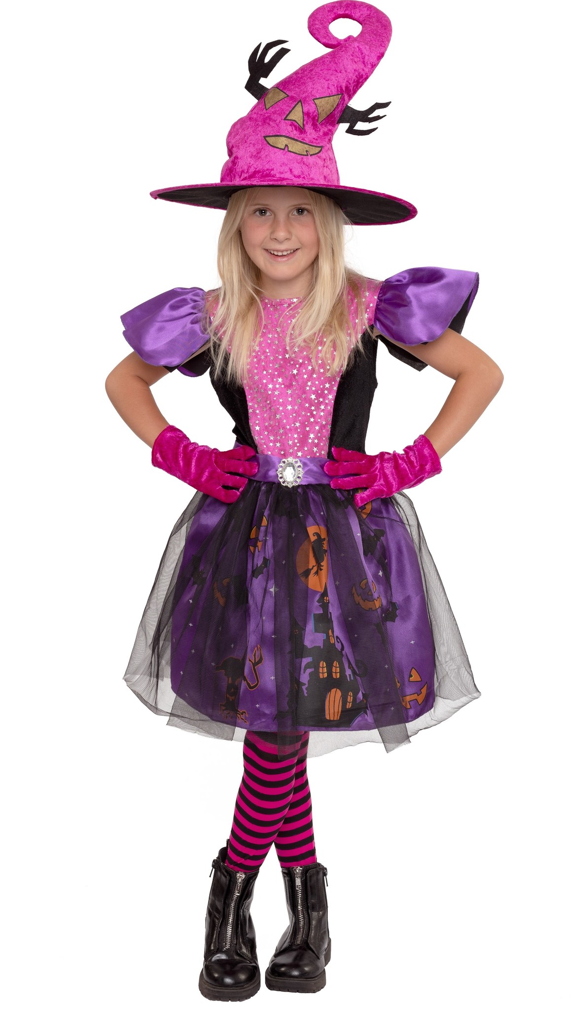 PINKE HEXE Mädchen Kinder Hexen Kostüm Gr Hut Halloween #1525 104 Rosa Kleid 