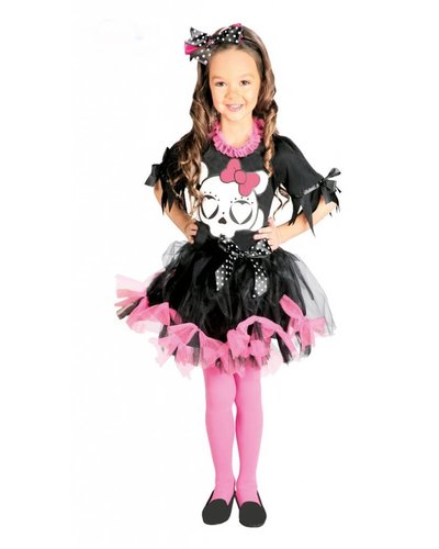 Magicoo Skelett Kostüm für Mädchen pink-schwarz-weiß Kitty