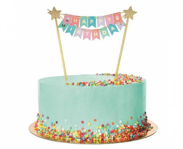 1. Geburtstag Regenbogen Torten-Deko Set – 15-teilig Mit Wolke, Hirsch, Flügeln & Glitzer (Rosa, Für Kuchen & Muffins)