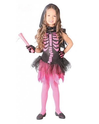 Magicoo Skelett Kostüm für Kinder pink-schwarz