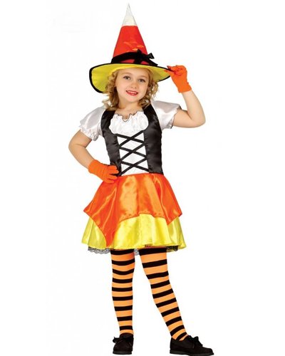 Fiestas Guirca Hexenkostüm für Mädchen orange-gelb-weiß