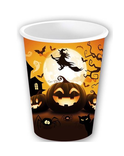 Fiestas Guirca 6 Halloween Becher mit Kürbis-Hexen-Motiv