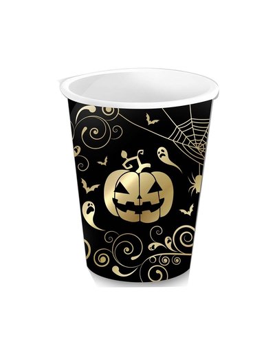 Fiestas Guirca 6 Halloween Becher Kürbis gold-schwarz