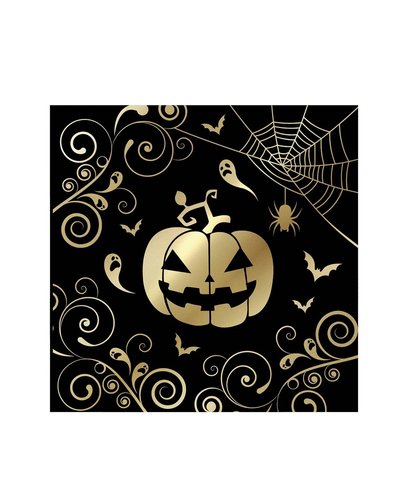 Fiestas Guirca 12 Halloween Servietten Kürbis gold-schwarz