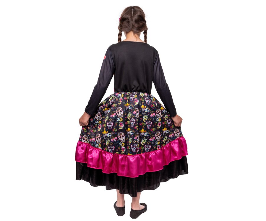 Mexikanisches Mädchen-Kostüm Set – Poncho-Kleid Mit Rotem Sombrero (Größe M Für 7–9 Jahre)