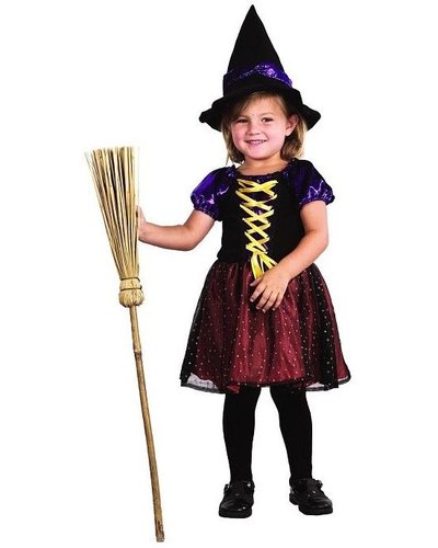 Magicoo Hexenkostüm Kleinkind Größe 92-104 orange-schwarz-lila