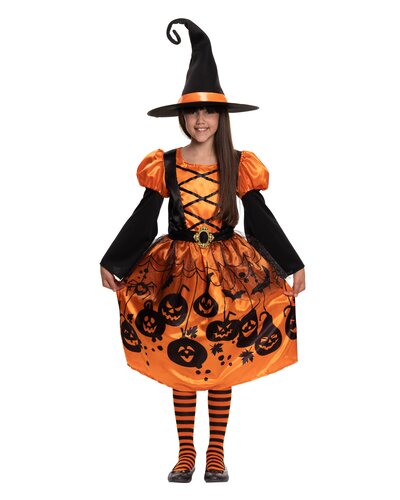 Magicoo Hexenkostüm Mädchen mit Hut orange-schwarz