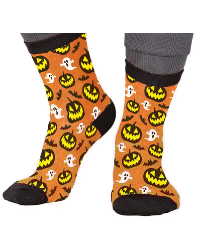 Fiestas Guirca Orangene Socken für Kinder mit Halloween-Muster