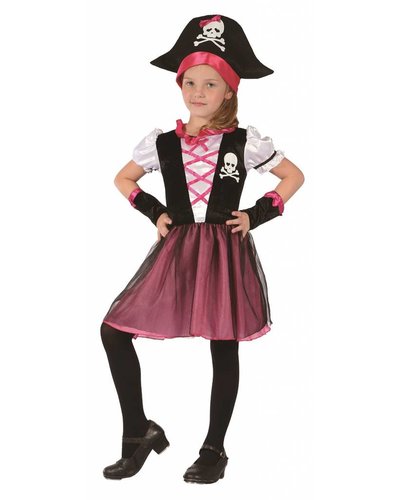 Magicoo Komplettes Piratin Kostüm für Kinder pink-schwarz-weiß