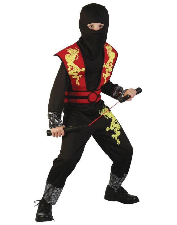 Ninja Mädchen Kostüm ROT Gr 110-146 mit 5 teiligen Ninja Samurai Set 