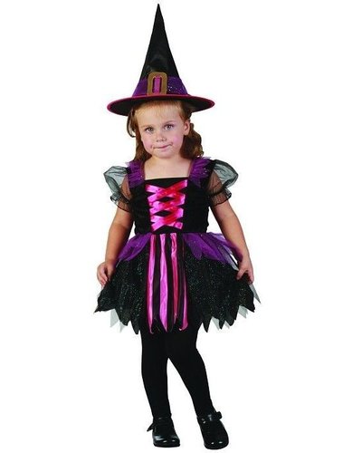 Magicoo Hexenkostüm für Kleinkinder Größe 92-104 pink-schwarz-lila