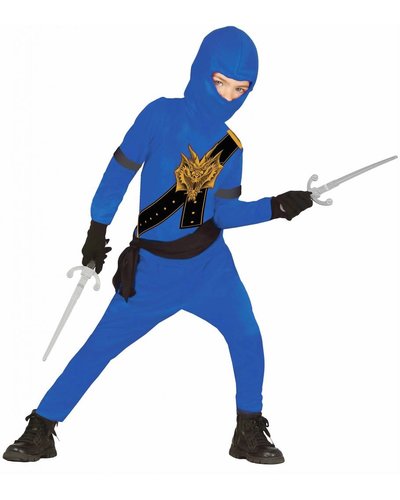 Magicoo Kostüm Ninja für Kinder blau mit Dragon Print - Ninja Kostüm Kinder
