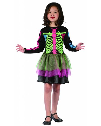 Magicoo Bunte Knochenlady - buntes Halloween Kostüm Skelett für Mädchen