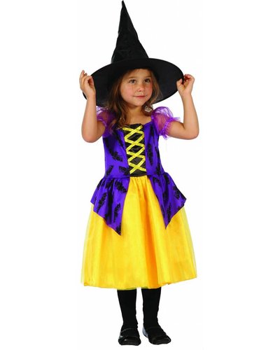 Magicoo Kleine Fledermaus Hexe - Hexenkostüm Kleinkind Größe 92-104 lila-gelb