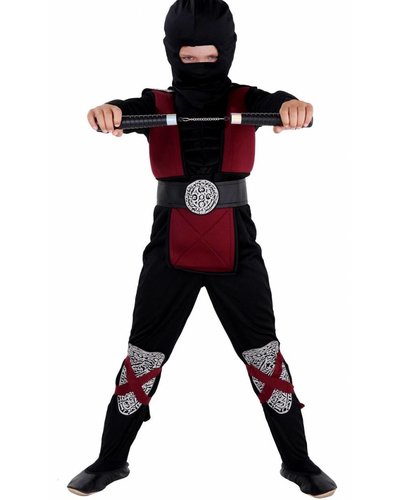 Magicoo Kostüm Ninja für Kinder rot burgundrot mit "Muskeln"