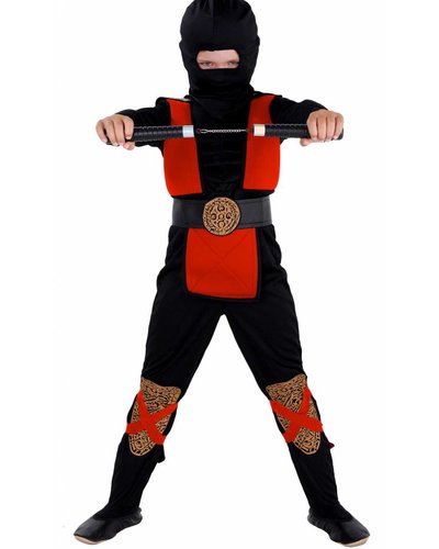 Magicoo Ninja-Kostüm Kind rot-schwarz mit "Muskeln"