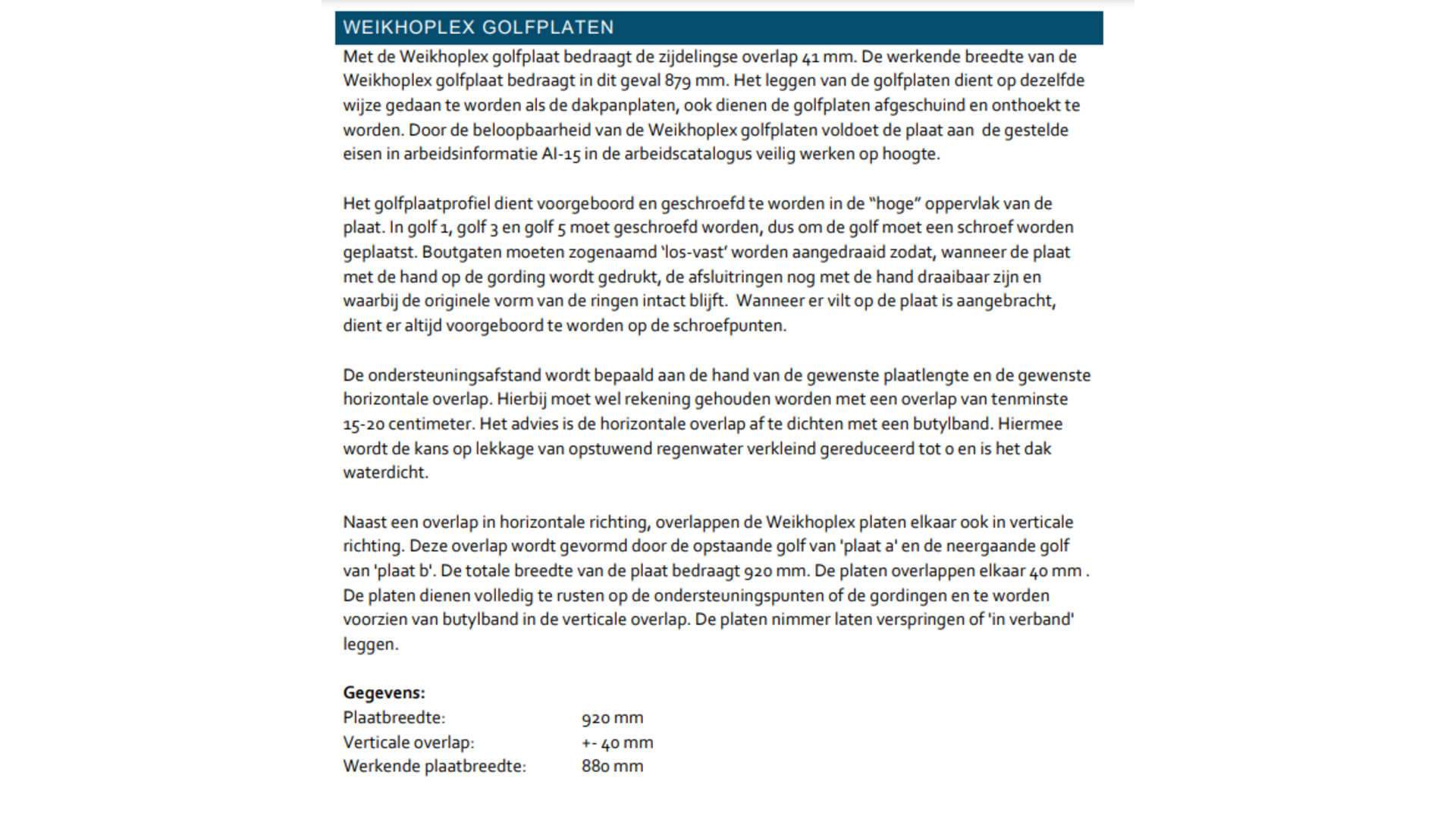 Weikhoplex Golfplaat