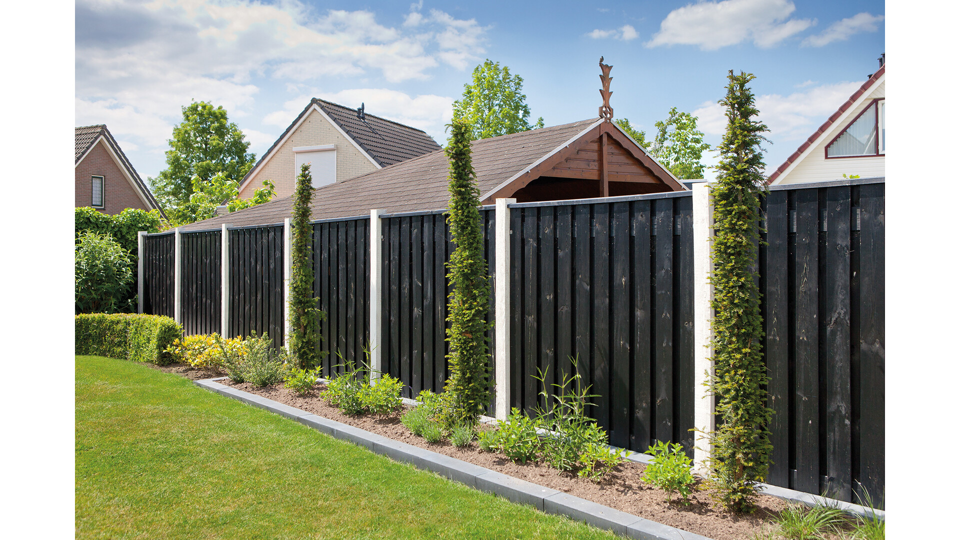 Tuinscherm zwart 19 planks Stuttgart 180x180 cm