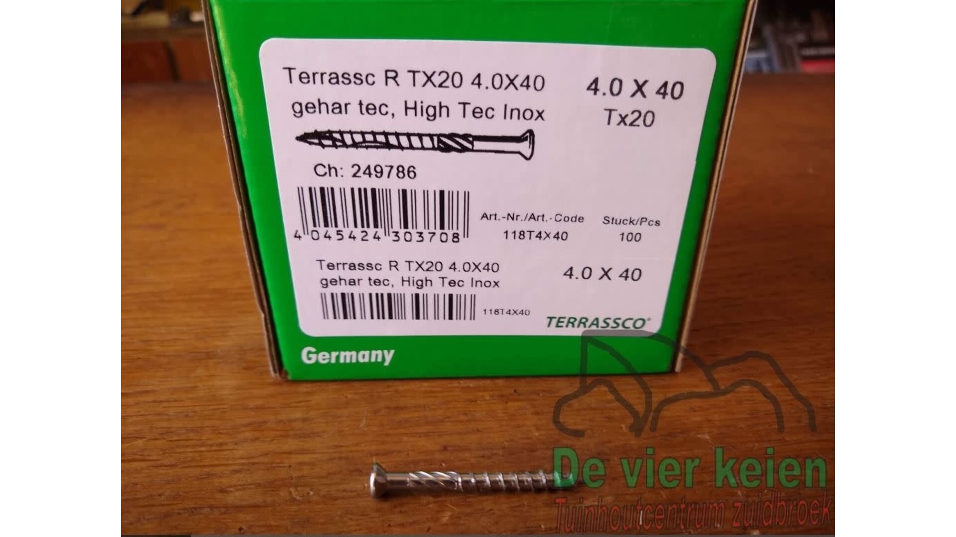 Hardhout Terrassco RVS schroef  4x40 mm 100st