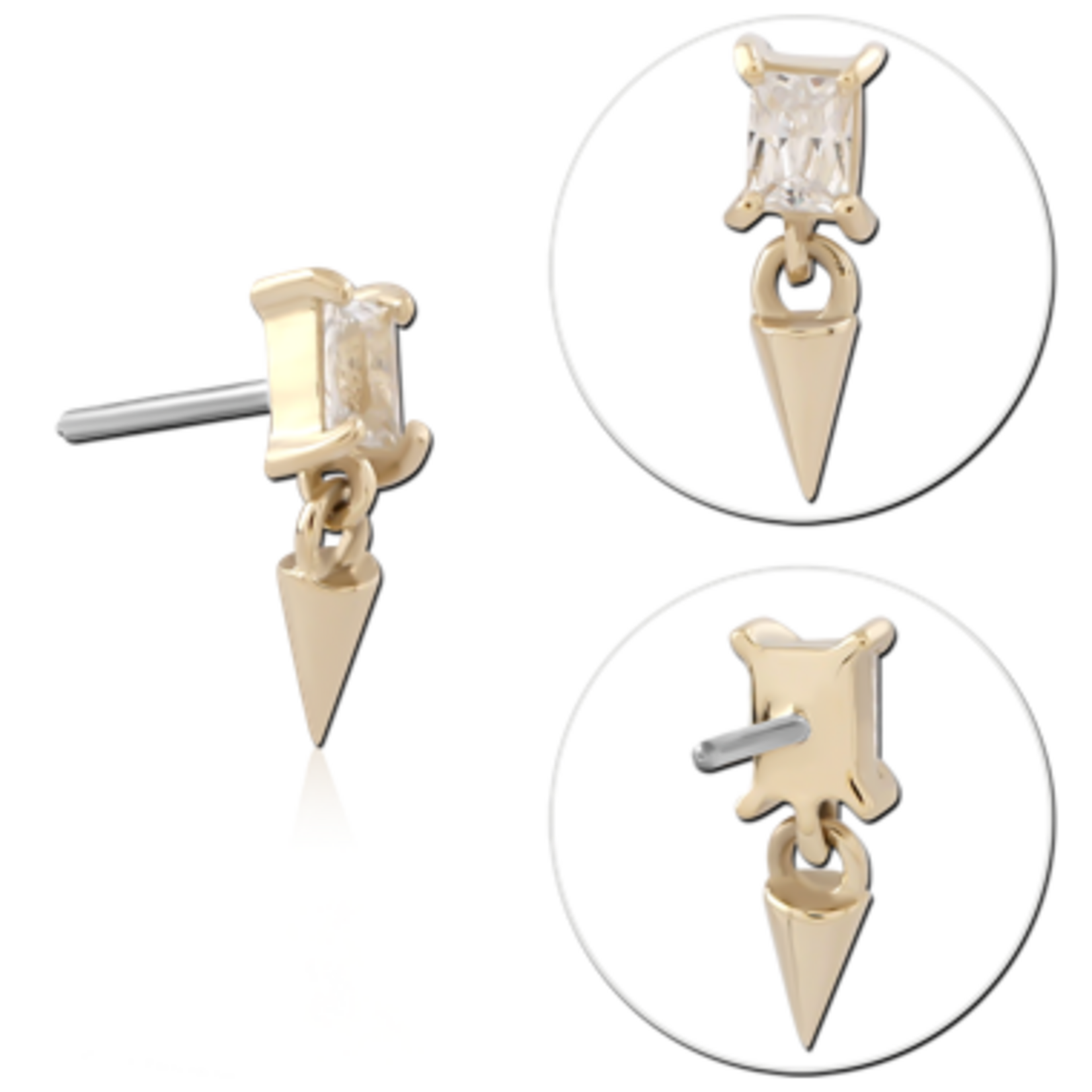 Inkorporated Baguette cubical zirconia with spike dangle 14k solid gold