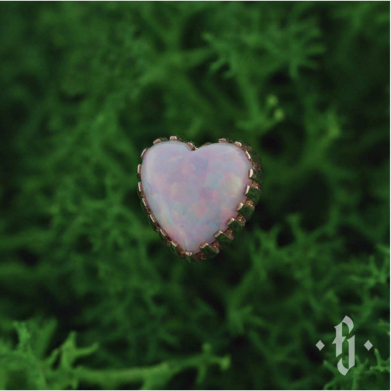 Inkorporated Heart with 4mm synthetic white opal 14k solid gold