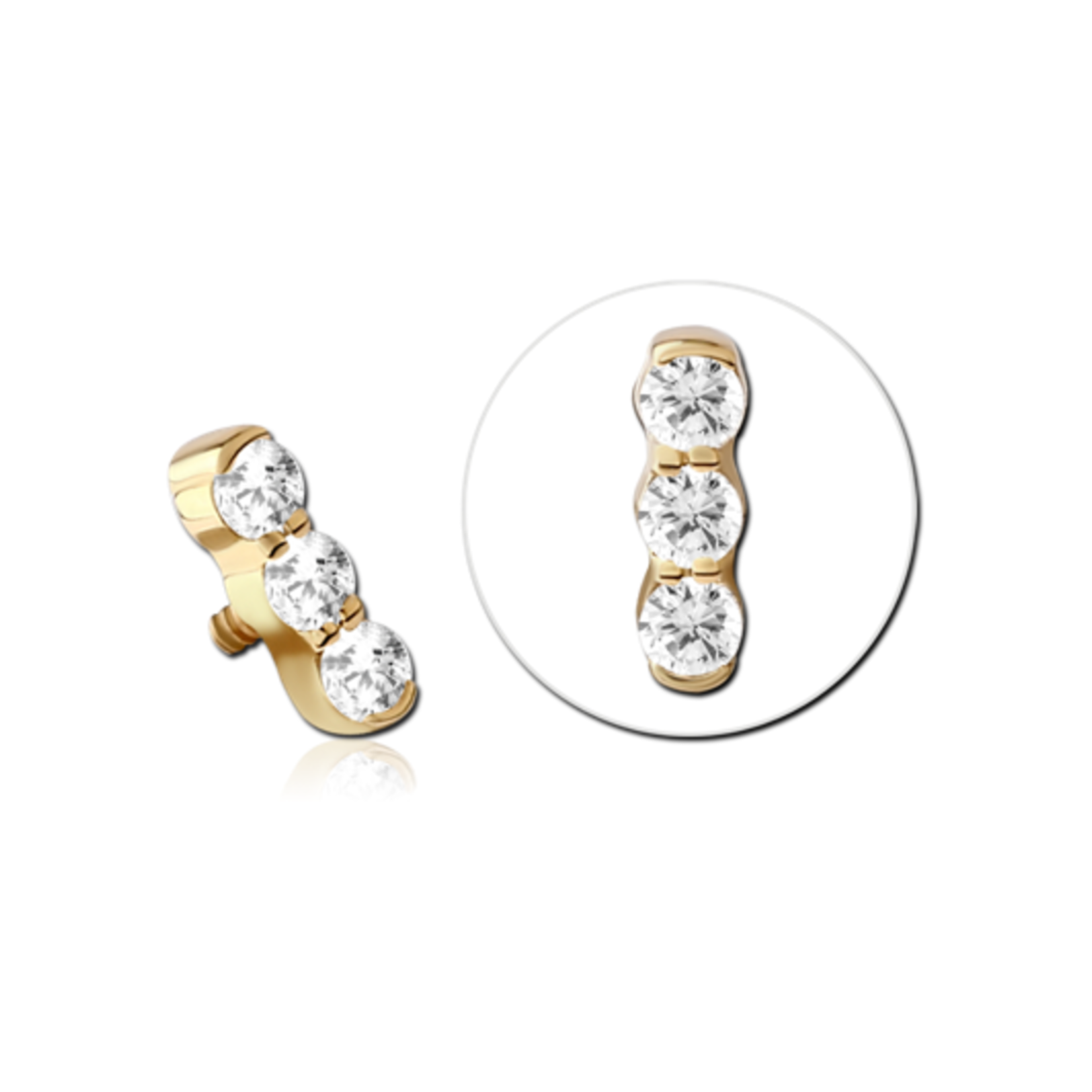 Inkorporated 3-bead bezel setting  with 1,5mm cubic zirconia  internally threaded 14k solid gold