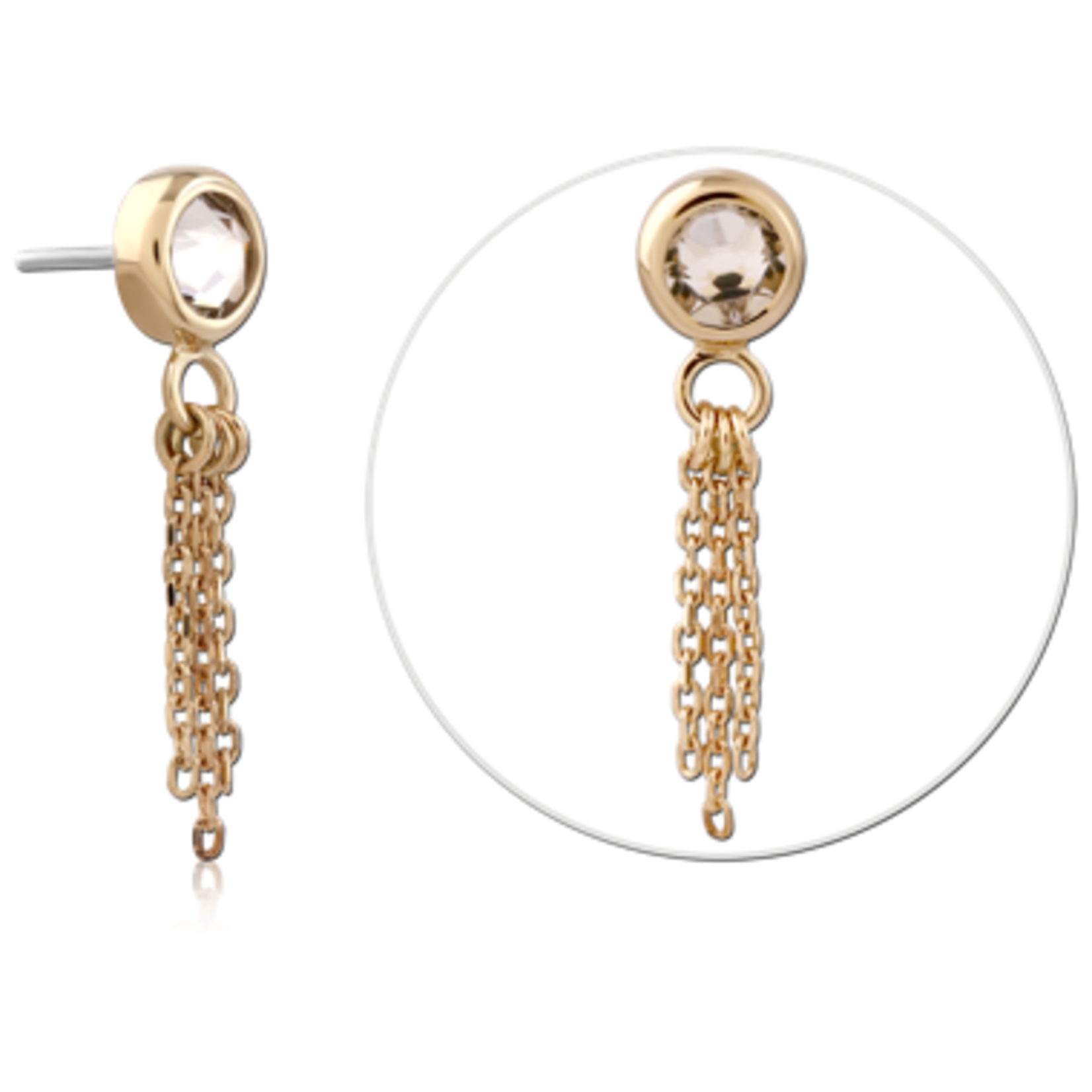 Inkorporated Bezel 3mm zirkonia met multi chain hanger (4,5mm) 14k massief goud