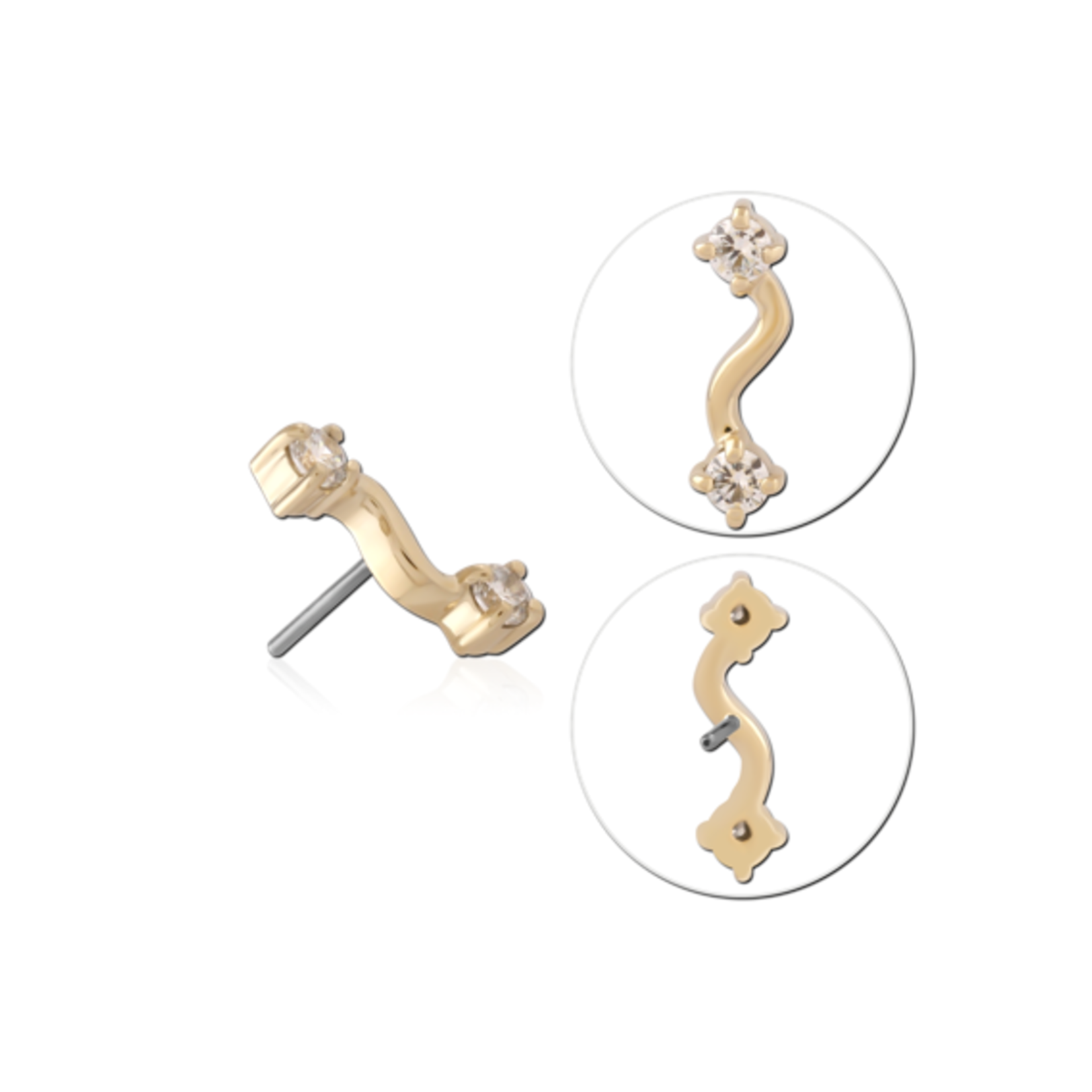 Inkorporated S - curved with 1,75mm  round cubic zirconia 14k solid gold