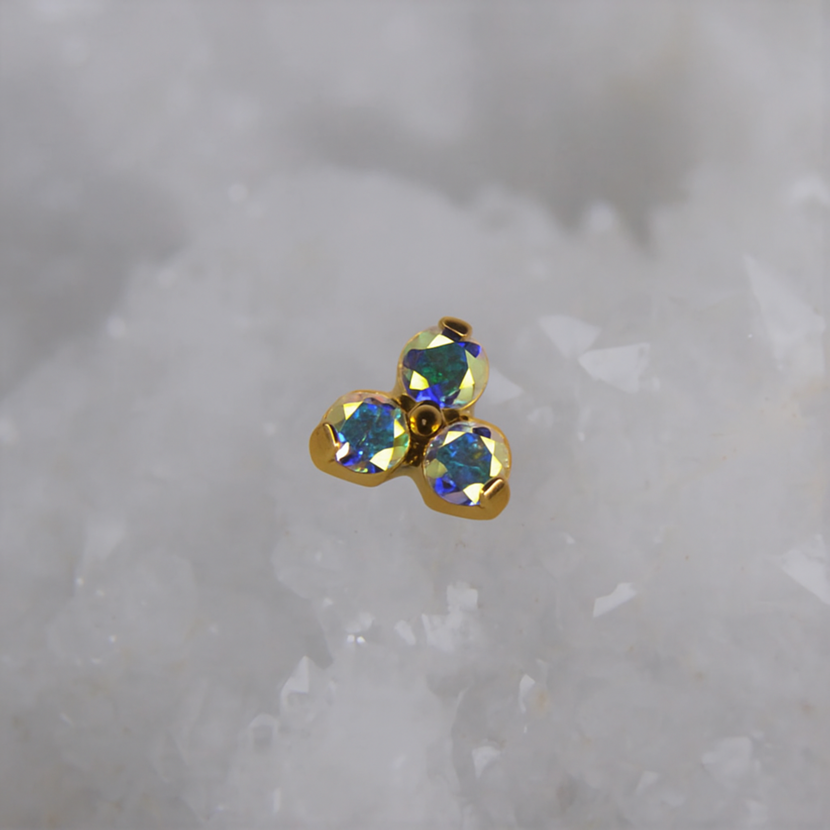 NeoMetal Trinity with 2mm Aurora Borealis cubic zirconia 18k yellow gold