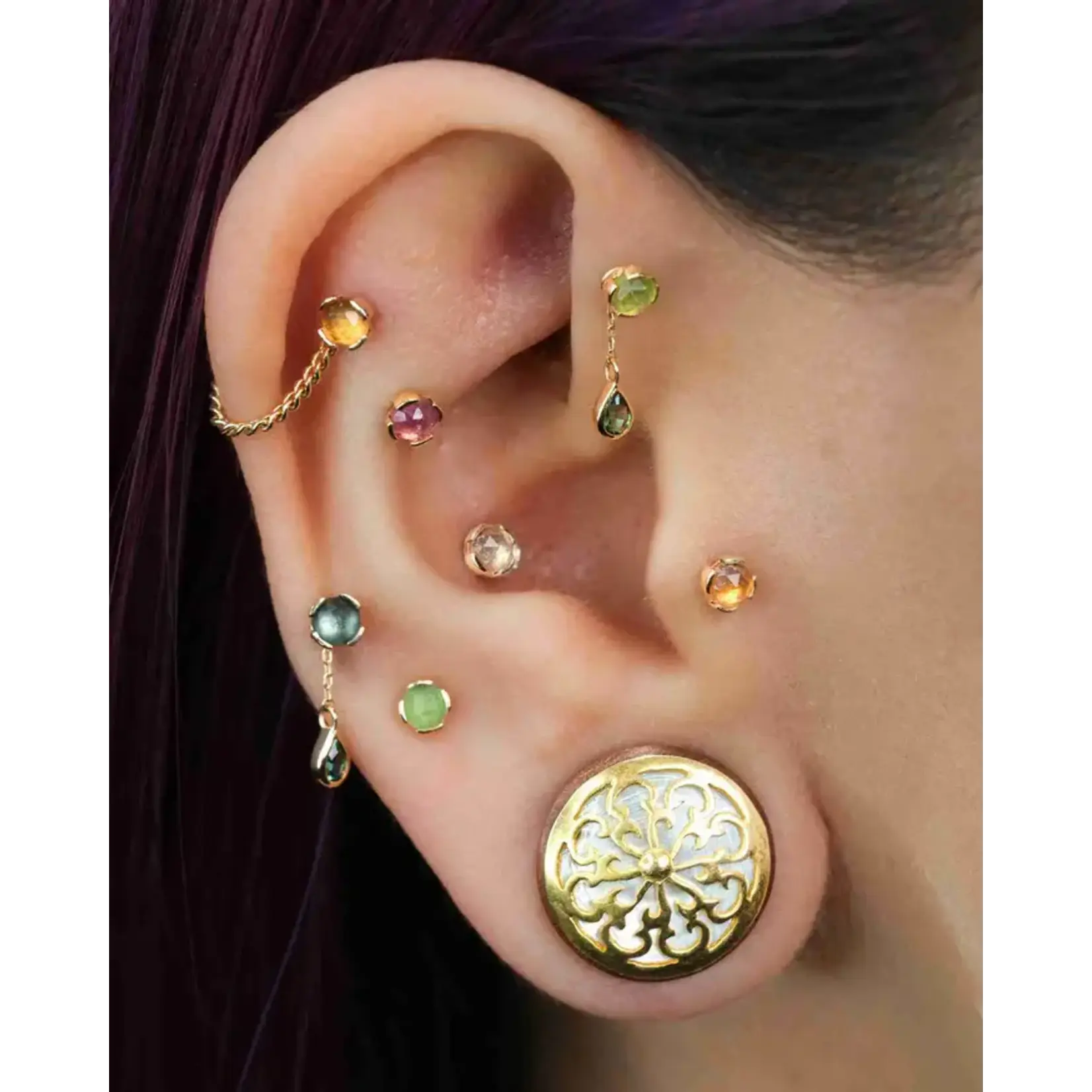 Buddha jewelry Peekaboo with peridot 14k solid gold