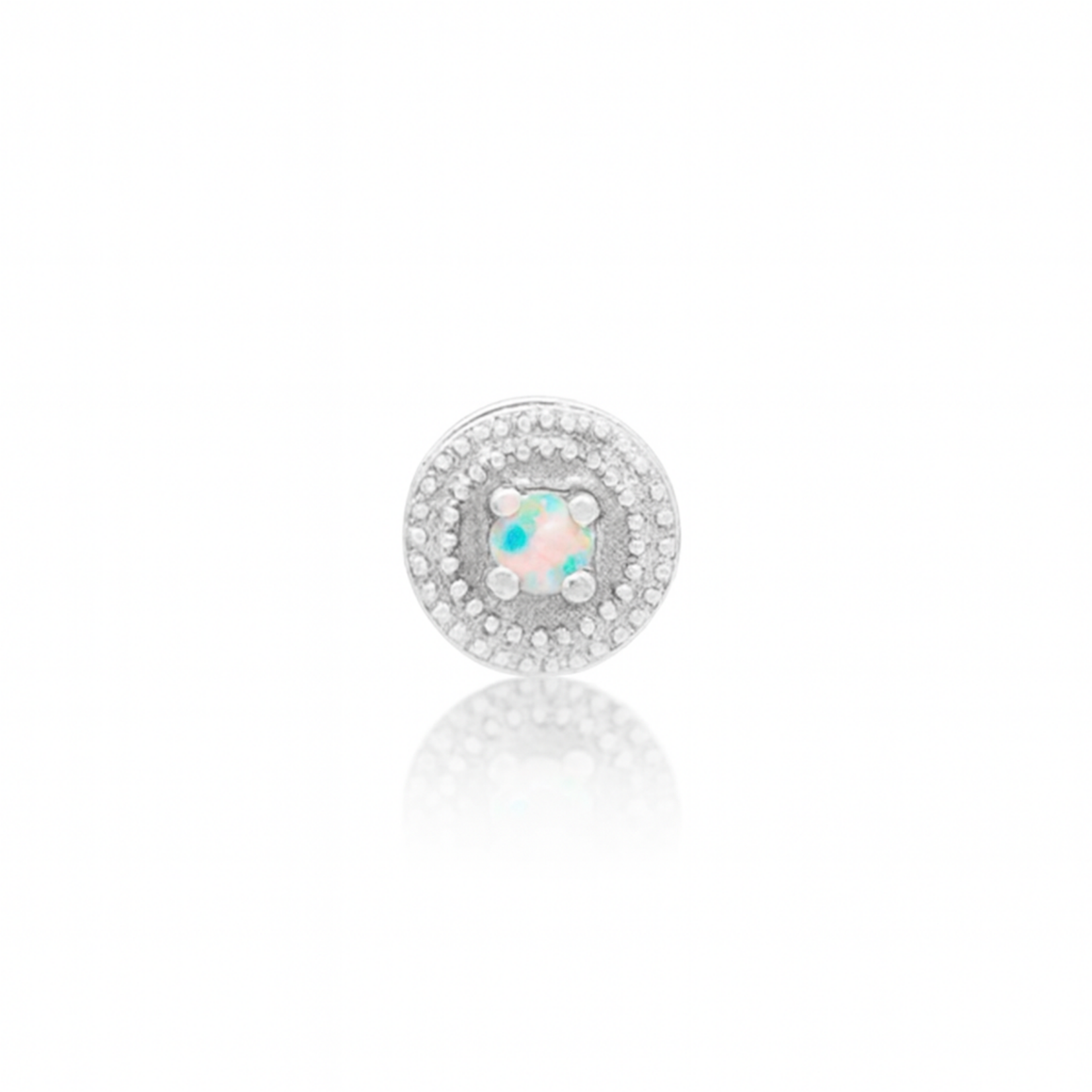 Junipurr Round double millgrain with synthetic 2mm opal 14k white gold