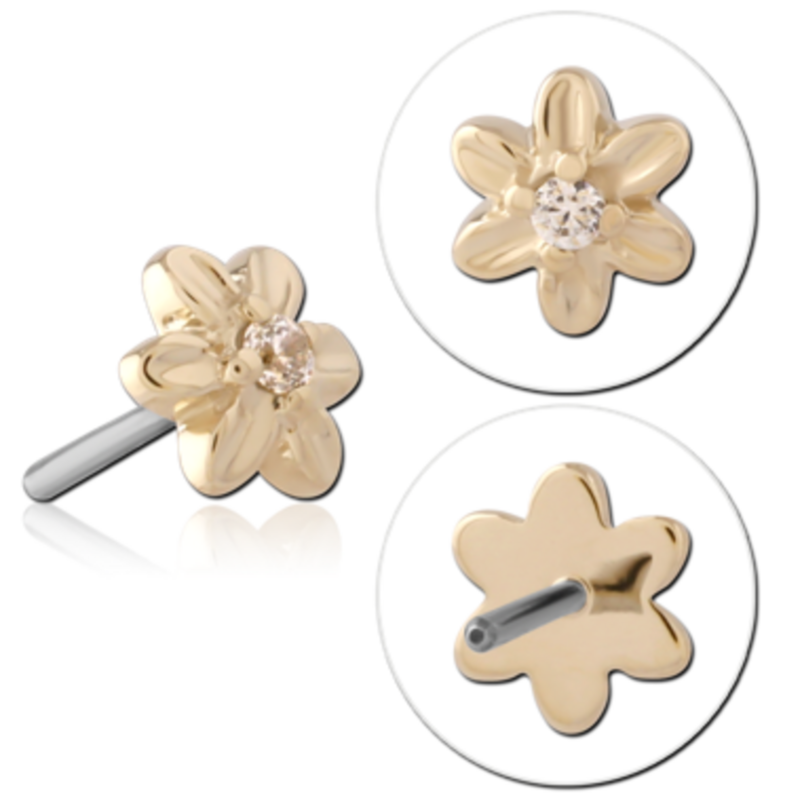 Inkorporated Bloem 4,5 mm met cubic zirconia van 14k solid goud