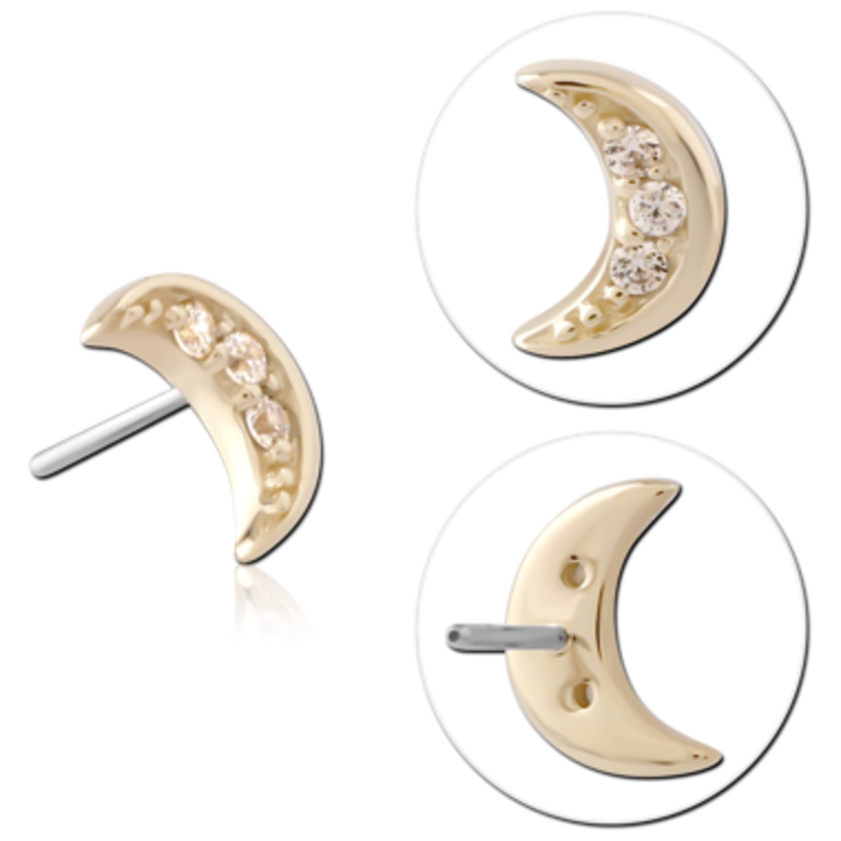 Inkorporated Moon with cubic zirconia 14k solid gold