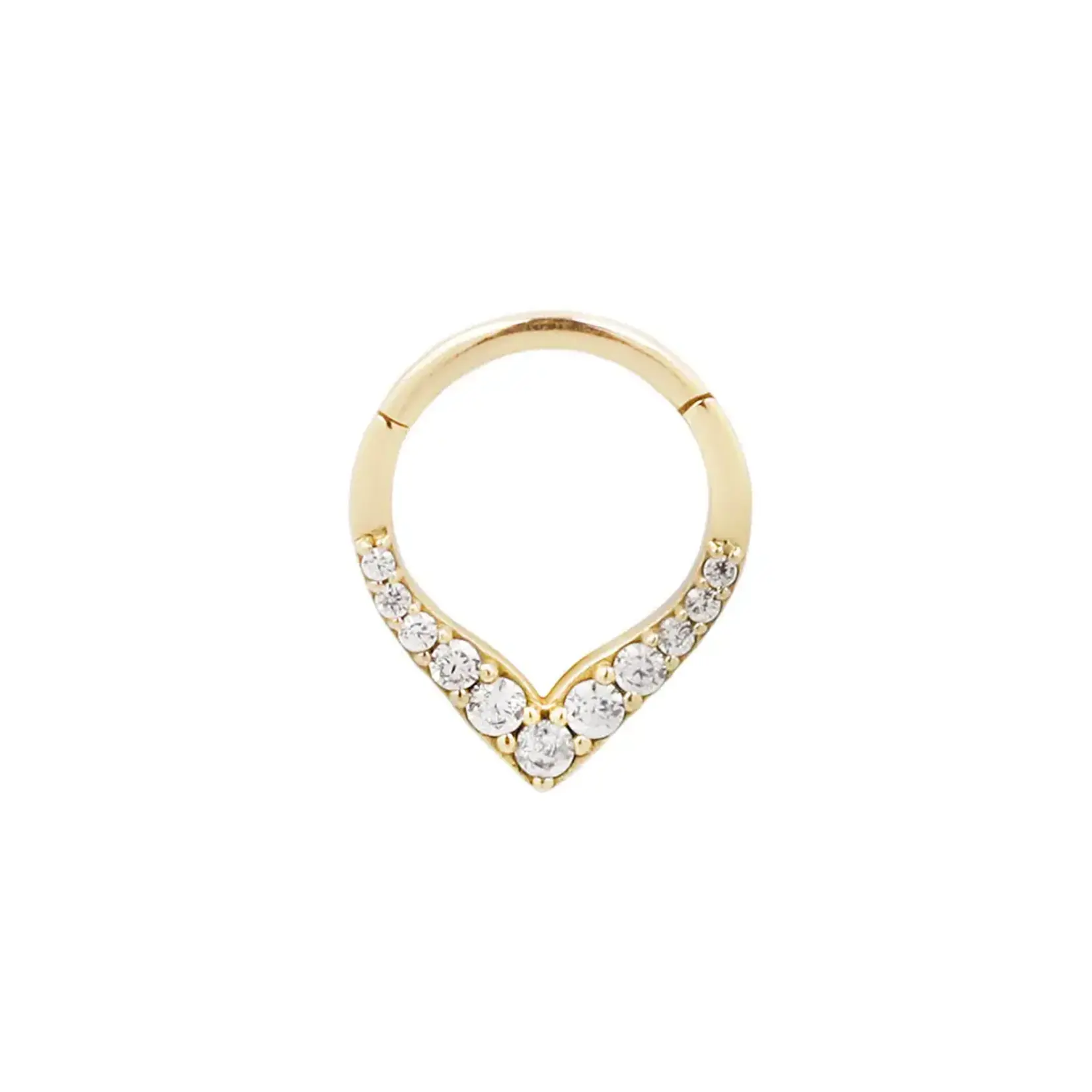 Buddha jewelry Rise + Shine 9.5mm clicker with cubic zironia 14k yellow gold