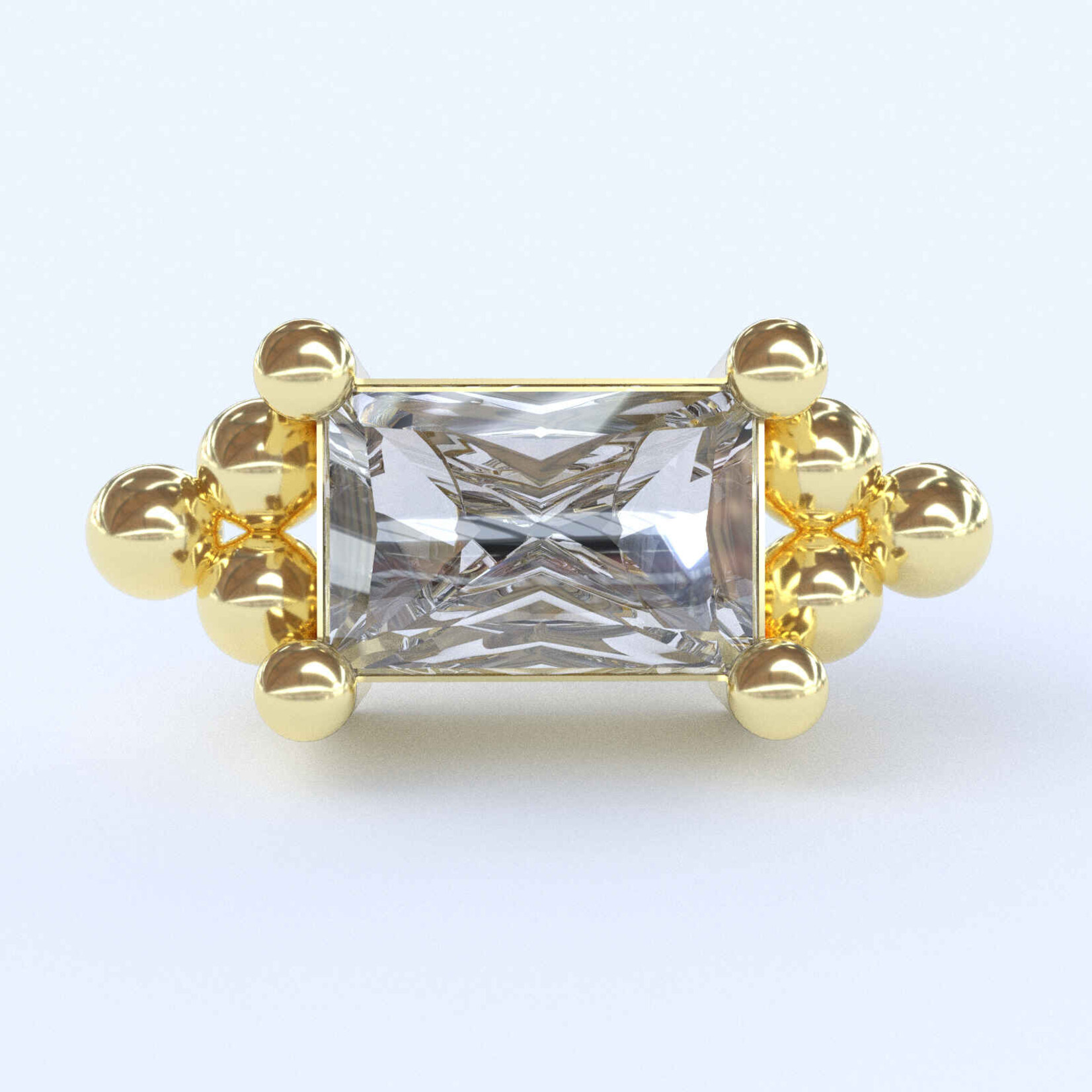 Baguette tri-beads with CZ 18k yellow gold