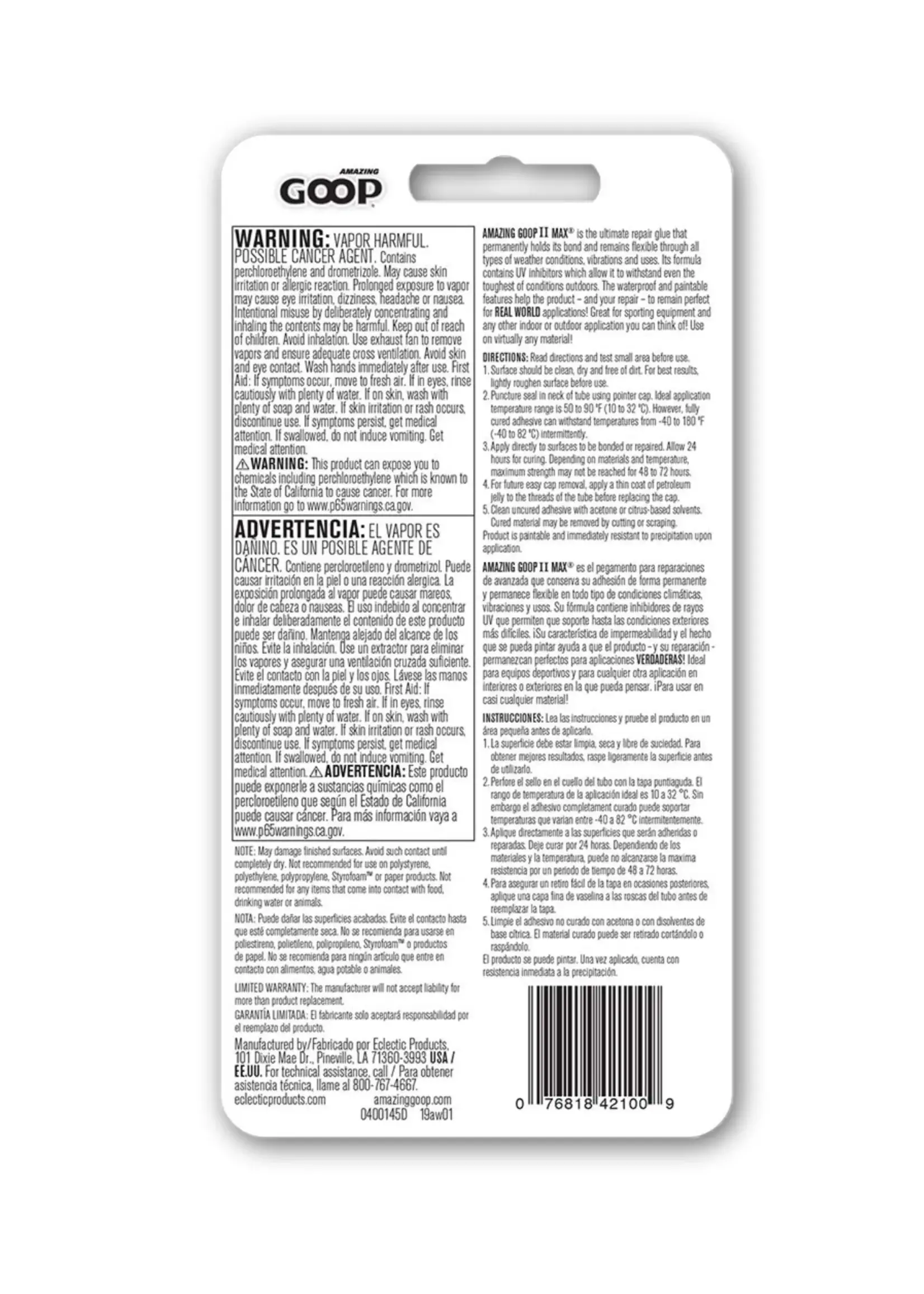 Eclectic Products Eclectic Amazing Goop II Max 59.1 ml Tube Reparaturkleber Klar